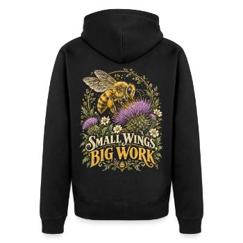 Kleine Flügel Großes Werk - Unisex Premium Bio Zip Hoodie - Schwarz - Hinten - Nico (187cm)