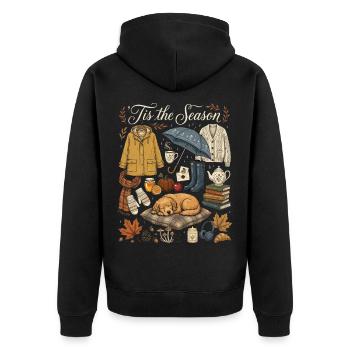 Herbstzauber Kuscheloutfit - Unisex Premium Bio Zip Hoodie - Schwarz - Hinten - Nico (187cm)