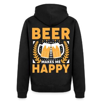 Bierfreude: Zwei Gläser stoßen - Unisex Premium Bio Zip Hoodie - Schwarz - Hinten - Nico (187cm)