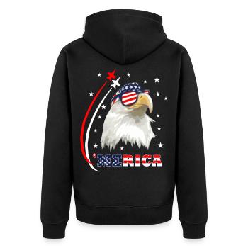 Merica Eagle - Unisex Premium Bio Zip Hoodie - Schwarz - Hinten - Nico (187cm)