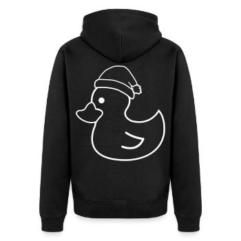 Weihnachtsente mit Santa-Hut - Unisex Premium Bio Zip Hoodie - Schwarz - Hinten - Nico (187cm)