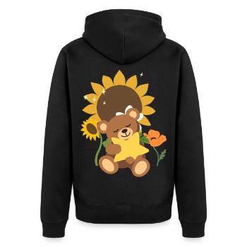 Teddy Blumen Kinder Stern - Unisex Premium Bio Zip Hoodie - Schwarz - Hinten - Nico (187cm)