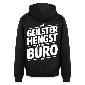 Geiler Hengst im Büro Bürosprüche Mann Lustig Fun - Unisex Premium Bio Zip Hoodie - Schwarz - Hinten - Nico (187cm)