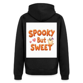 Gruseliger, aber süßer Geist - Unisex Premium Bio Zip Hoodie - Schwarz - Hinten - Nico (187cm)