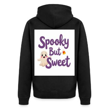 Gruseliger, aber süßer Geist - Unisex Premium Bio Zip Hoodie - Schwarz - Hinten - Nico (187cm)