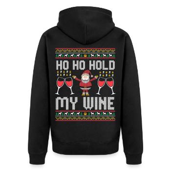 Ho Ho Hold My Wine – Weihnachtsmann mit Rotwein - Unisex Premium Bio Zip Hoodie - Schwarz - Hinten - Nico (187cm)