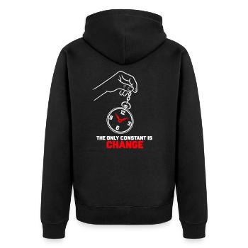 Taschenuhr – Die einzige Konstante ist Veränderung - Unisex Premium Bio Zip Hoodie - Schwarz - Hinten - Nico (187cm)