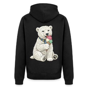 Eisbär mit buntem Eiscreme-Spaß - Unisex Premium Bio Zip Hoodie - Schwarz - Hinten - Nico (187cm)