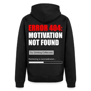404 Motivation nicht gefunden - Unisex Premium Bio Zip Hoodie - Schwarz - Hinten - Nico (187cm)