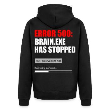 Fehler 500 Brain.exe Crash Tech Grafik-Tee - Unisex Premium Bio Zip Hoodie - Schwarz - Hinten - Nico (187cm)