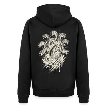 Hydra-Schlangenköpfe Creme-Tinte Mythologie Kunst - Unisex Premium Bio Zip Hoodie - Schwarz - Hinten - Nico (187cm)