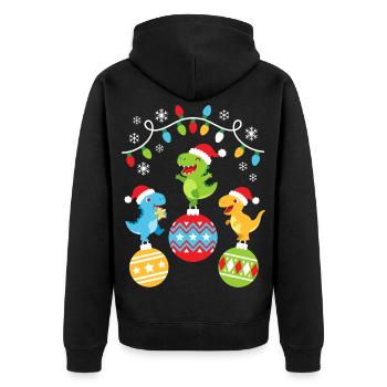 Süße Weihnachts Dinosaurier - Unisex Premium Bio Zip Hoodie - Schwarz - Hinten - Nico (187cm)