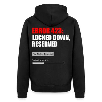 FEHLER 423 — GESPERRT, FÜR IHN RESERVIERT - Unisex Premium Bio Zip Hoodie - Schwarz - Hinten - Nico (187cm)