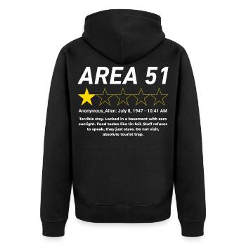 Area 51 Review One Star Alien Design - Unisex Premium Bio Zip Hoodie - Schwarz - Hinten - Nico (187cm)