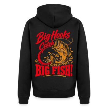 Big Hooks Catch Big Fish – Angler Spruch - Unisex Premium Bio Zip Hoodie - Schwarz - Hinten - Nico (187cm)