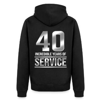 Mitarbeiter der Woche Mitarbeiter des Monats - Unisex Premium Bio Zip Hoodie - Schwarz - Hinten - Nico (187cm)