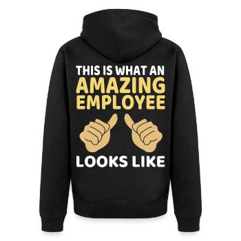 Mitarbeiter der Woche Mitarbeiter des Monats - Unisex Premium Bio Zip Hoodie - Schwarz - Hinten - Nico (187cm)