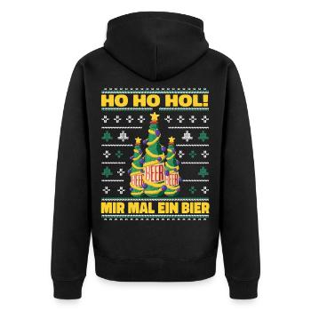 Ho Ho Hol – Weihnachtsbaum aus Bierflaschen - Unisex Premium Bio Zip Hoodie - Schwarz - Hinten - Nico (187cm)