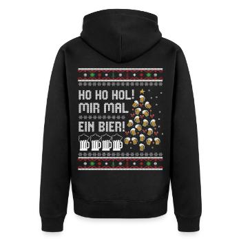 Bier Weihnachtsbaum – Ho Ho Hol mir mal ein Bier - Unisex Premium Bio Zip Hoodie - Schwarz - Hinten - Nico (187cm)