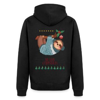 Lustiger Weihnachtslemur, der am Ast hängt - Unisex Premium Bio Zip Hoodie - Schwarz - Hinten - Nico (187cm)