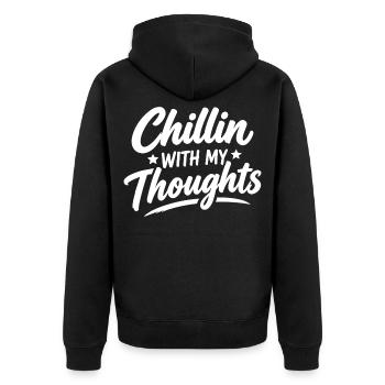 Chillin With Thoughts - Unisex Premium Bio Zip Hoodie - Schwarz - Hinten - Nico (187cm)