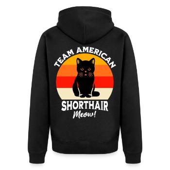 Team Amerikanische Kurzhaarkatze - Unisex Premium Bio Zip Hoodie - Schwarz - Hinten - Nico (187cm)