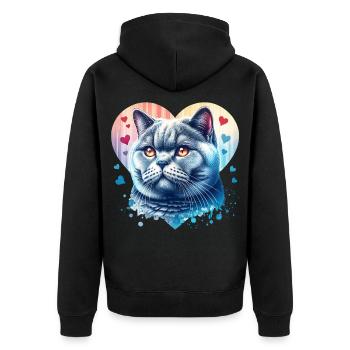 Britisch Kurzhaar Katze - Unisex Premium Bio Zip Hoodie - Schwarz - Hinten - Nico (187cm)