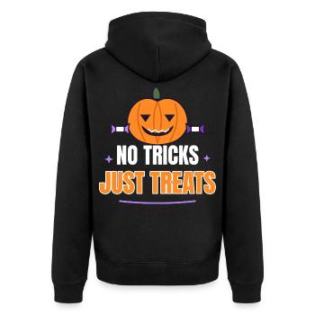No Tricks Just Treats Cute Pumpkin Funny Halloween - Unisex Premium Bio Zip Hoodie - Schwarz - Hinten - Nico (187cm)