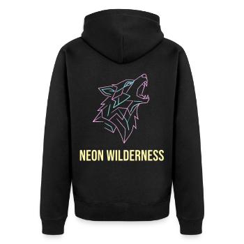 Wolf Neon Wilderness - Unisex Premium Bio Zip Hoodie - Schwarz - Hinten - Nico (187cm)