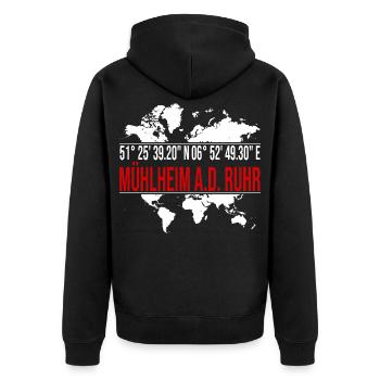 Mühlheim an der Ruhr - Unisex Premium Bio Zip Hoodie - Schwarz - Hinten - Nico (187cm)