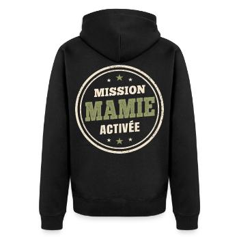 Oma-Mission aktiviert | Zukünftige Großmutter - Unisex Premium Bio Zip Hoodie - Schwarz - Hinten - Nico (187cm)