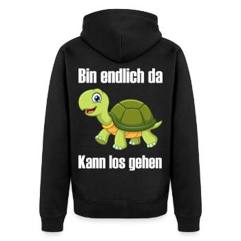 Bin endlich da kann los gehen lustige Schildkröte - Unisex Premium Bio Zip Hoodie - Schwarz - Hinten - Nico (187cm)