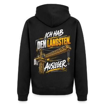Ich hab den längsten Ausleger - Unisex Premium Bio Zip Hoodie - Schwarz - Hinten - Nico (187cm)
