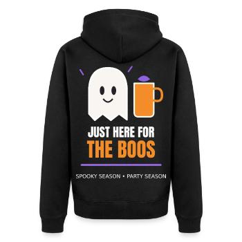Just Here for the Boos Funny Halloween Ghost - Unisex Premium Bio Zip Hoodie - Schwarz - Hinten - Nico (187cm)