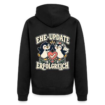 Ehe-Update erfolgreich – Pinguine Hochzeit - Unisex Premium Bio Zip Hoodie - Schwarz - Hinten - Nico (187cm)