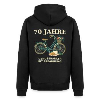 70 Jahre Genussradler Fahrraddesign - Unisex Premium Bio Zip Hoodie - Schwarz - Hinten - Nico (187cm)