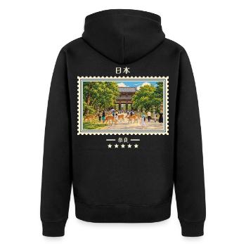 Japan Nara Vintage Reisemarke - Unisex Premium Bio Zip Hoodie - Schwarz - Hinten - Nico (187cm)