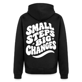 Small Steps Big Changes - Unisex Premium Bio Zip Hoodie - Schwarz - Hinten - Nico (187cm)