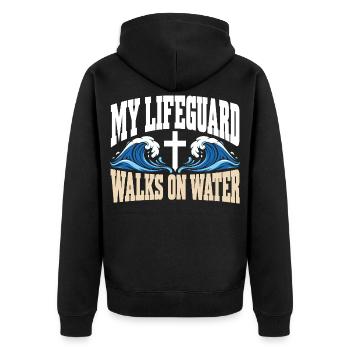 Mein Rettungsschwimmer geht auf dem Wasser, christlicher Jesus Fait - Unisex Premium Bio Zip Hoodie - Schwarz - Hinten - Nico (187cm)