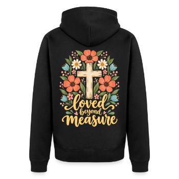 Über Maße geliebte christliche Frauen Jesus Floral - Unisex Premium Bio Zip Hoodie - Schwarz - Hinten - Nico (187cm)