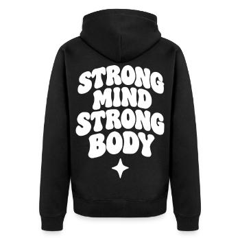 Strong Mind Strong Body - Unisex Premium Bio Zip Hoodie - Schwarz - Hinten - Nico (187cm)