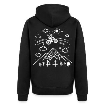 Mountainbiking Skizze - Unisex Premium Bio Zip Hoodie - Schwarz - Hinten - Nico (187cm)