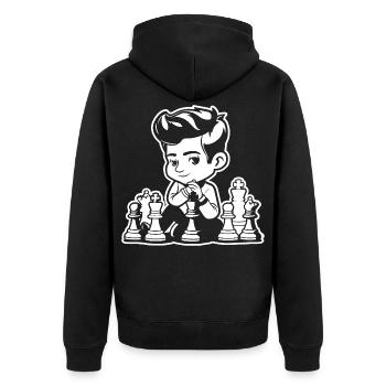 Schachjunge Comic - Unisex Premium Bio Zip Hoodie - Schwarz - Hinten - Nico (187cm)