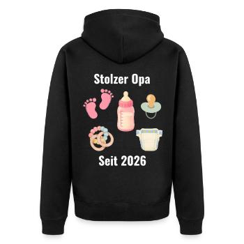 Stolzer Opa Seit 2026 - Unisex Premium Bio Zip Hoodie - Schwarz - Hinten - Nico (187cm)
