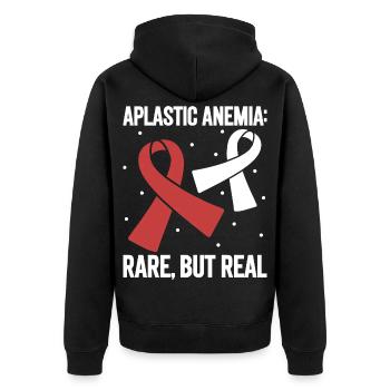 Aplastische Anämie - Selten aber echt - Unisex Premium Bio Zip Hoodie - Schwarz - Hinten - Nico (187cm)