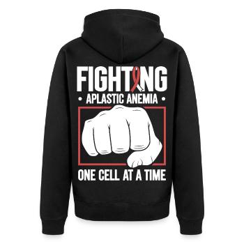 Aplastische Anämie Kämpfer - Zelle für Zelle - Unisex Premium Bio Zip Hoodie - Schwarz - Hinten - Nico (187cm)
