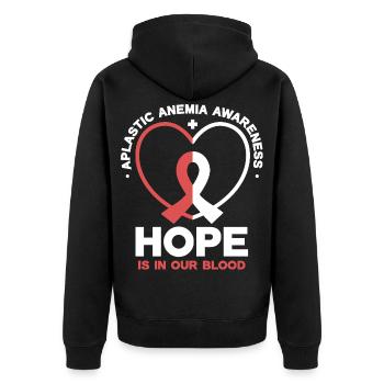 Aplastische Anämie - Hoffnung im Blut - Unisex Premium Bio Zip Hoodie - Schwarz - Hinten - Nico (187cm)