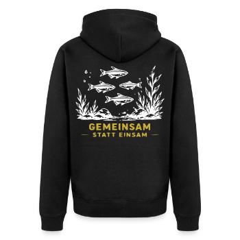 Schwarmfische: Gemeinsam statt Einsam - Unisex Premium Bio Zip Hoodie - Schwarz - Hinten - Nico (187cm)