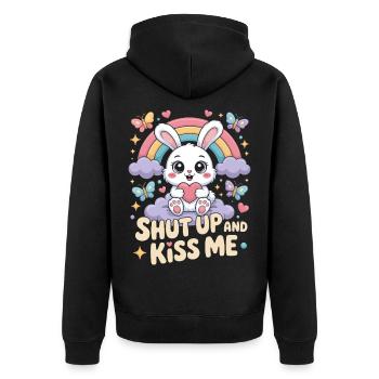 Shut Up And Kiss Me Küss Mich Einfach Valentinstag - Unisex Premium Bio Zip Hoodie - Schwarz - Hinten - Nico (187cm)