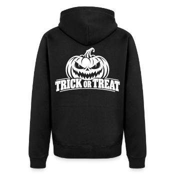Gruseliger Kürbis Trick or Treat - Unisex Premium Bio Zip Hoodie - Schwarz - Hinten - Nico (187cm)